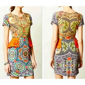 Hemant & Nandita Embroidered SZ 2 Peplum Dress Boho Artsy Multicolor